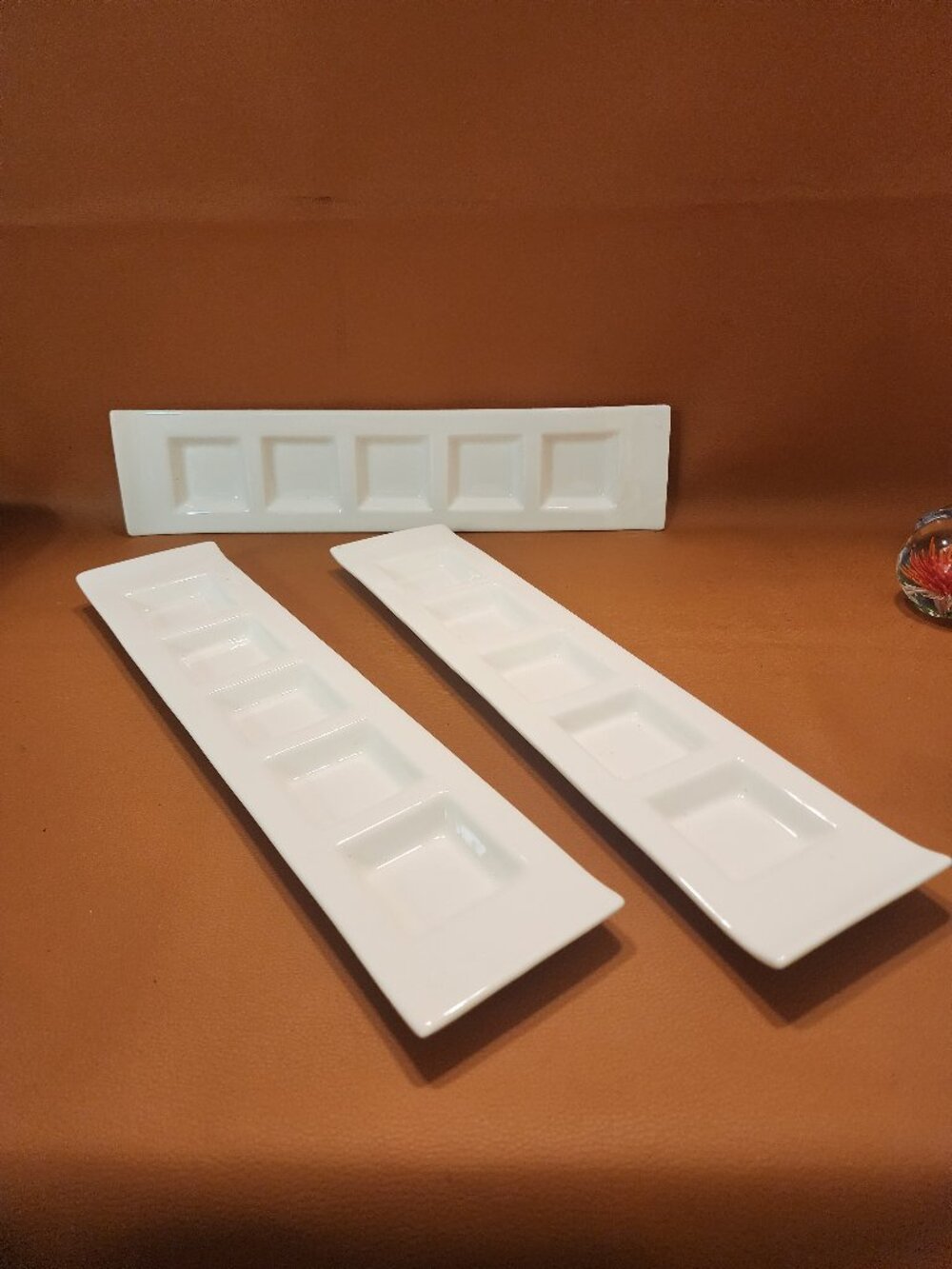 THREE CAC CHINA FIVE COMPARTMENTS PORCELAIN RETANGULAR TASTING/SUSHI TRAY 5T13